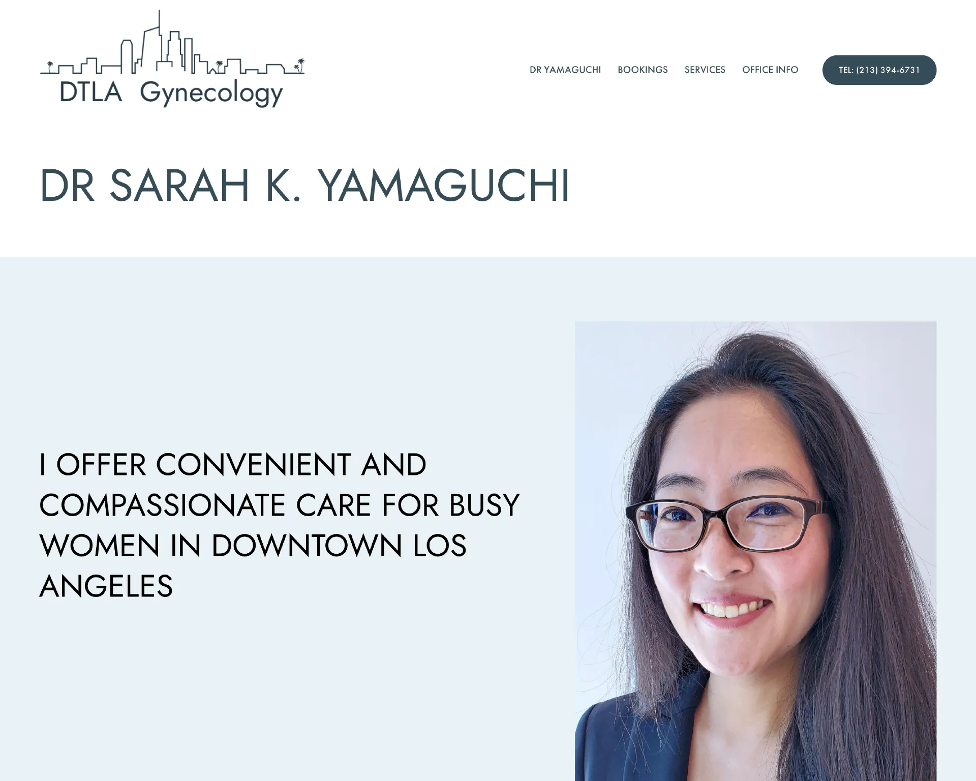 Downtown LA Gynecologist homepage featuring Dr Sarah Yamaguchi.